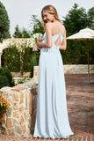 Spaghetti Straps Chiffon A Line Bridesmaid Dress with Slit Formal Evening Prom Dresses Gowns
