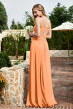 Spaghetti Straps Chiffon A Line Bridesmaid Dress with Slit Formal Evening Prom Dresses Gowns