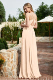 Spaghetti Straps Chiffon A Line Bridesmaid Dress with Slit Formal Evening Prom Dresses Gowns