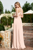 Spaghetti Straps Chiffon A Line Bridesmaid Dress with Slit Formal Evening Prom Dresses Gowns