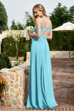 Spaghetti Straps Chiffon A Line Bridesmaid Dress with Slit Formal Evening Prom Dresses Gowns