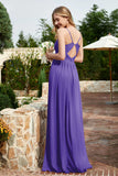 Spaghetti Straps Chiffon A Line Bridesmaid Dress with Slit Formal Evening Prom Dresses Gowns