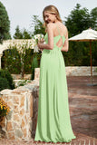 Spaghetti Straps Chiffon A Line Bridesmaid Dress with Slit Formal Evening Prom Dresses Gowns
