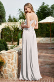 Spaghetti Straps Chiffon A Line Bridesmaid Dress with Slit Formal Evening Prom Dresses Gowns
