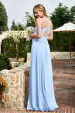Spaghetti Straps Chiffon A Line Bridesmaid Dress with Slit Formal Evening Prom Dresses Gowns