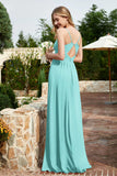 Spaghetti Straps Chiffon A Line Bridesmaid Dress with Slit Formal Evening Prom Dresses Gowns