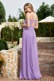 Spaghetti Straps Chiffon A Line Bridesmaid Dress with Slit Formal Evening Prom Dresses Gowns