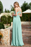 Spaghetti Straps Chiffon A Line Bridesmaid Dress with Slit Formal Evening Prom Dresses Gowns