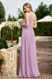 Spaghetti Straps Chiffon A Line Bridesmaid Dress with Slit Formal Evening Prom Dresses Gowns
