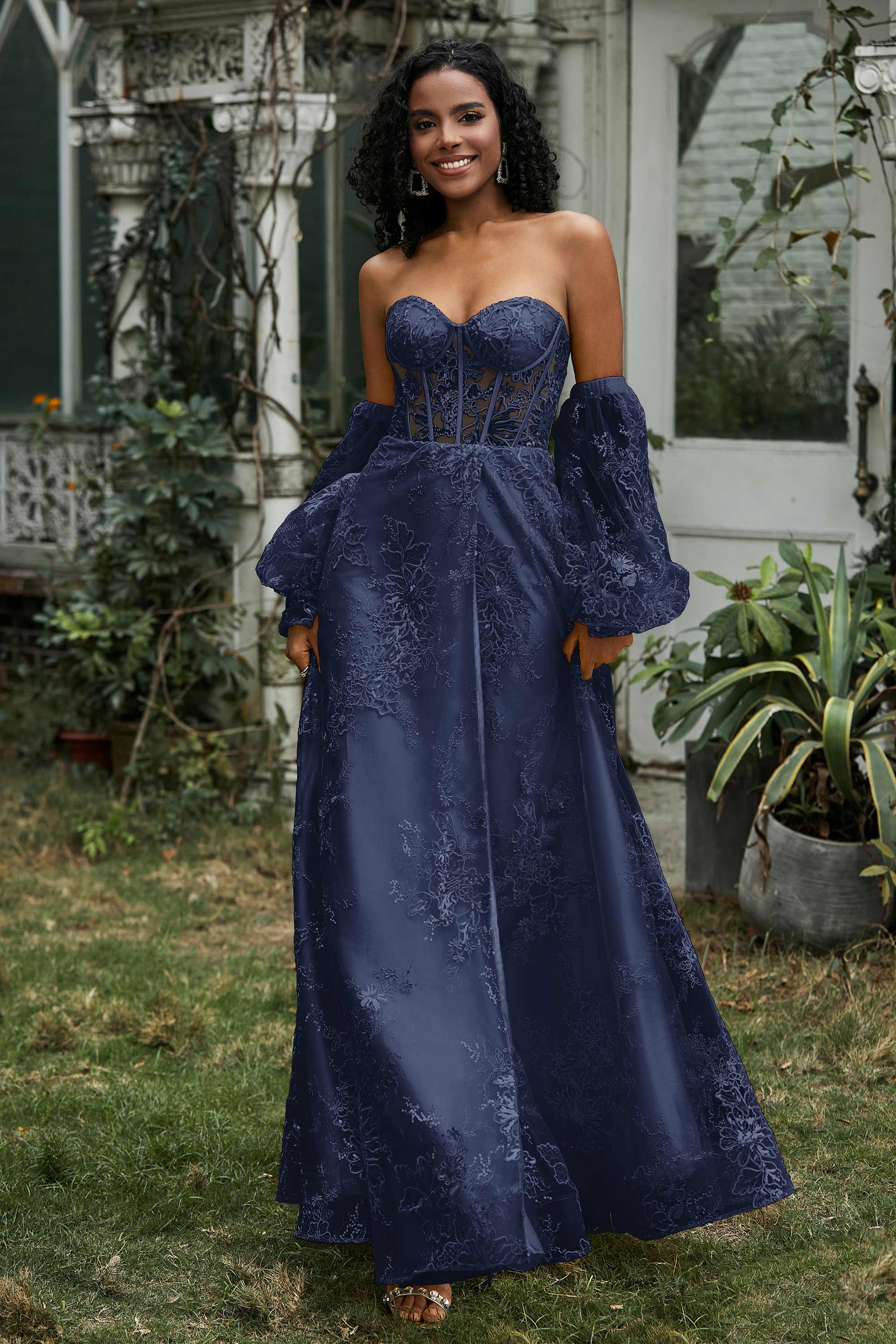 Sweetheart See-Through Lace Formal Evening Dress With High Slit Prom Party Gowns