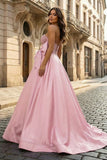 A-Line Sweetheart Lilac Beaded Long Prom Dresses With Bow
