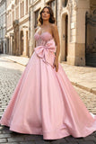 A-Line Sweetheart Lilac Beaded Long Prom Dresses With Bow