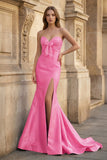 Bow Sweetheart Light Blue Mermaid Long Prom Dress