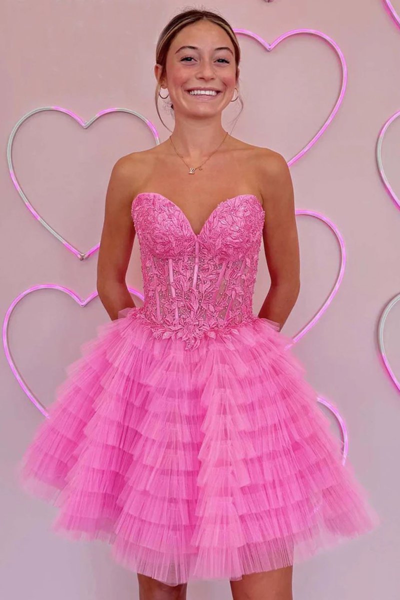 A-Line Ruffled Yellow Strapless Corset Short Homecoming Dress