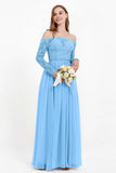 Flowy Chiffon Lace off the shoulder Bridesmaid Dress Long sleeves Formal Evening Party Dresses