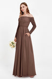 Flowy Chiffon Lace off the shoulder Bridesmaid Dress Long sleeves Formal Evening Party Dresses