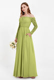 Flowy Chiffon Lace off the shoulder Bridesmaid Dress Long sleeves Formal Evening Party Dresses