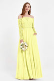 Flowy Chiffon Lace off the shoulder Bridesmaid Dress Long sleeves Formal Evening Party Dresses