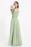 Flowy Chiffon Lace off the shoulder Bridesmaid Dress Long sleeves Formal Evening Party Dresses