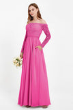 Flowy Chiffon Lace off the shoulder Bridesmaid Dress Long sleeves Formal Evening Party Dresses