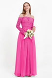Flowy Chiffon Lace off the shoulder Bridesmaid Dress Long sleeves Formal Evening Party Dresses