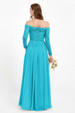 Flowy Chiffon Lace off the shoulder Bridesmaid Dress Long sleeves Formal Evening Party Dresses