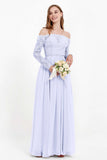Flowy Chiffon Lace off the shoulder Bridesmaid Dress Long sleeves Formal Evening Party Dresses