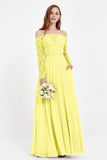 Flowy Chiffon Lace off the shoulder Bridesmaid Dress Long sleeves Formal Evening Party Dresses