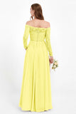 Flowy Chiffon Lace off the shoulder Bridesmaid Dress Long sleeves Formal Evening Party Dresses