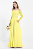 Flowy Chiffon Lace off the shoulder Bridesmaid Dress Long sleeves Formal Evening Party Dresses