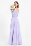 Flowy Chiffon Lace off the shoulder Bridesmaid Dress Long sleeves Formal Evening Party Dresses