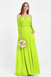 Flowy Chiffon Lace off the shoulder Bridesmaid Dress Long sleeves Formal Evening Party Dresses