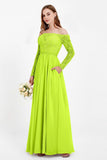 Flowy Chiffon Lace off the shoulder Bridesmaid Dress Long sleeves Formal Evening Party Dresses