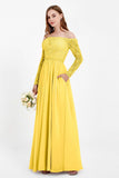 Flowy Chiffon Lace off the shoulder Bridesmaid Dress Long sleeves Formal Evening Party Dresses