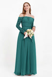 Flowy Chiffon Lace off the shoulder Bridesmaid Dress Long sleeves Formal Evening Party Dresses