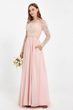 Flowy Chiffon Lace off the shoulder Bridesmaid Dress Long sleeves Formal Evening Party Dresses