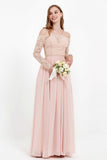 Flowy Chiffon Lace off the shoulder Bridesmaid Dress Long sleeves Formal Evening Party Dresses