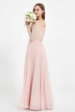 Flowy Chiffon Lace off the shoulder Bridesmaid Dress Long sleeves Formal Evening Party Dresses