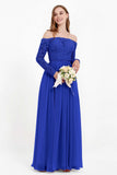 Flowy Chiffon Lace off the shoulder Bridesmaid Dress Long sleeves Formal Evening Party Dresses