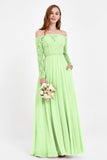 Flowy Chiffon Lace off the shoulder Bridesmaid Dress Long sleeves Formal Evening Party Dresses