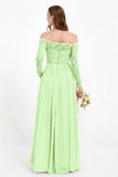 Flowy Chiffon Lace off the shoulder Bridesmaid Dress Long sleeves Formal Evening Party Dresses