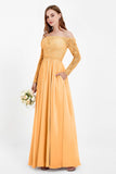 Flowy Chiffon Lace off the shoulder Bridesmaid Dress Long sleeves Formal Evening Party Dresses