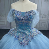 Quinceanera Dress Princess Short Sleeve Ball Gown Sequins Party Dresses