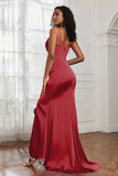 Spaghetti Straps Satin Mermaid Formal Evening Dresses with Slit Prom Party Bridesmaid Gowns