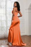 Spaghetti Straps Satin Mermaid Formal Evening Dresses with Slit Prom Party Bridesmaid Gowns