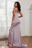 Spaghetti Straps Satin Mermaid Formal Evening Dresses with Slit Prom Party Bridesmaid Gowns