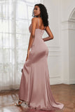 Spaghetti Straps Satin Mermaid Formal Evening Dresses with Slit Prom Party Bridesmaid Gowns