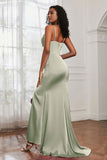 Spaghetti Straps Satin Mermaid Formal Evening Dresses with Slit Prom Party Bridesmaid Gowns