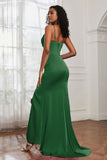Spaghetti Straps Satin Mermaid Formal Evening Dresses with Slit Prom Party Bridesmaid Gowns