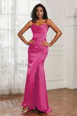 Spaghetti Straps Satin Mermaid Formal Evening Dresses with Slit Prom Party Bridesmaid Gowns